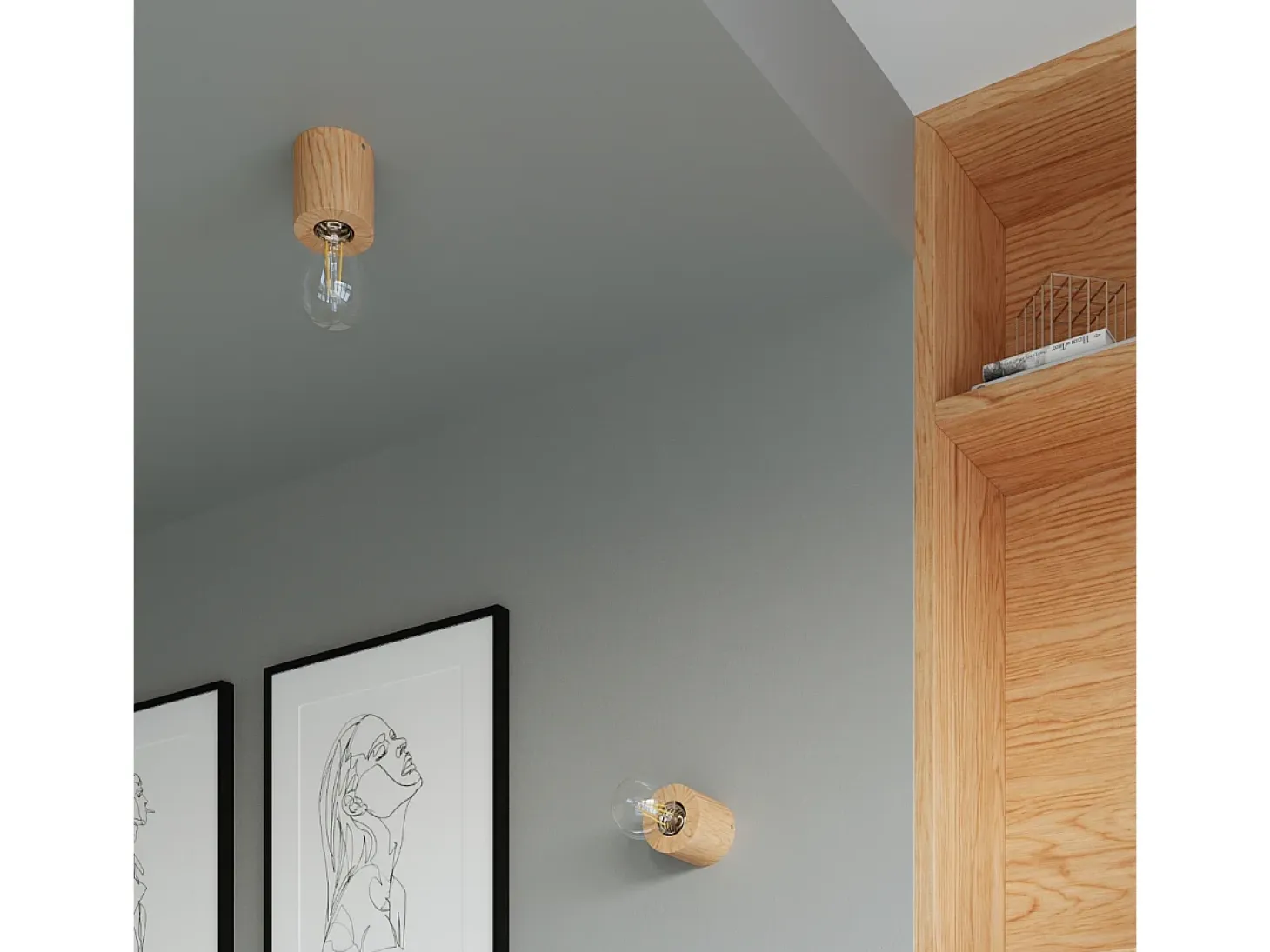 Lampada da parete rotonda da superficie in legno naturale E27 Lámpara de pared redonda de superficie madera natural E27