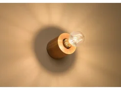 Lampada da parete rotonda da superficie in legno naturale E27 Lámpara de pared redonda de superficie madera natural E27