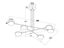 Lampadario A Sospensione Moderno Fad Metallo Nero Acrilico 6 Luci Led 40W
