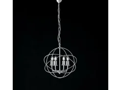 Lampadario a Sospensione 4 Luci Sfera Ferro Bianco e Argento Serie Williams