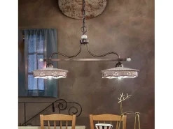 Lampadario Classico Alessandria Ferro E Ceramica Nero Sfumato Rame 2 Luci E27