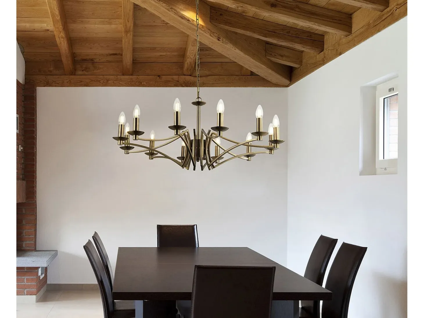 Lampadario Classico Ascot Acciaio Ottone 12 Luci E14