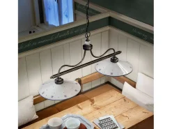 Lampadario Classico Asti Metallo E Ceramica Nero Sfumato Argento 2 Luci E27