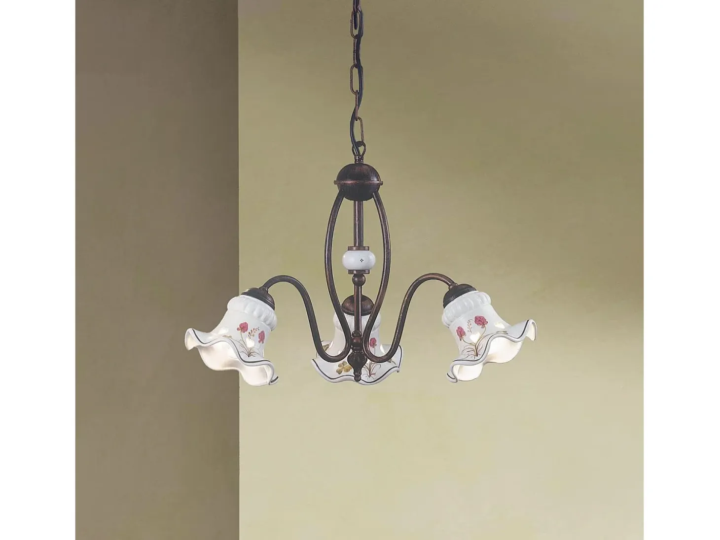 Lampadario Classico Chieti Metallo E Ceramica Nero Sfumato Rame 3 Luci E14