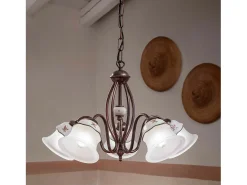 Lampadario Classico Ferrara Metallo E Ceramica Nero Sfumato Rame 5 Luci E14