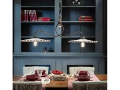 Lampadario Classico L'Aquila Metallo E Ceramica Nero Sfumato Rame 2 Luci E27