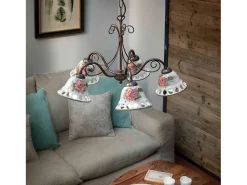 Lampadario Classico Napoli Metallo E Ceramica Nero Sfumato Rame 5 Luci E14