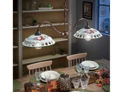 Lampadario Classico Napoli Metallo E Ceramica Bianco Sfumato Oro 2 Luci E27