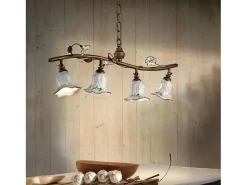 Lampadario Classico Pisa Metallo E Ceramica Ruggine Sfumato Oro 4 Luci E14