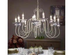 Lampadario Classico Sanremo Metallo E Ceramica Bianco Sfumato Oro 12 Luci E14