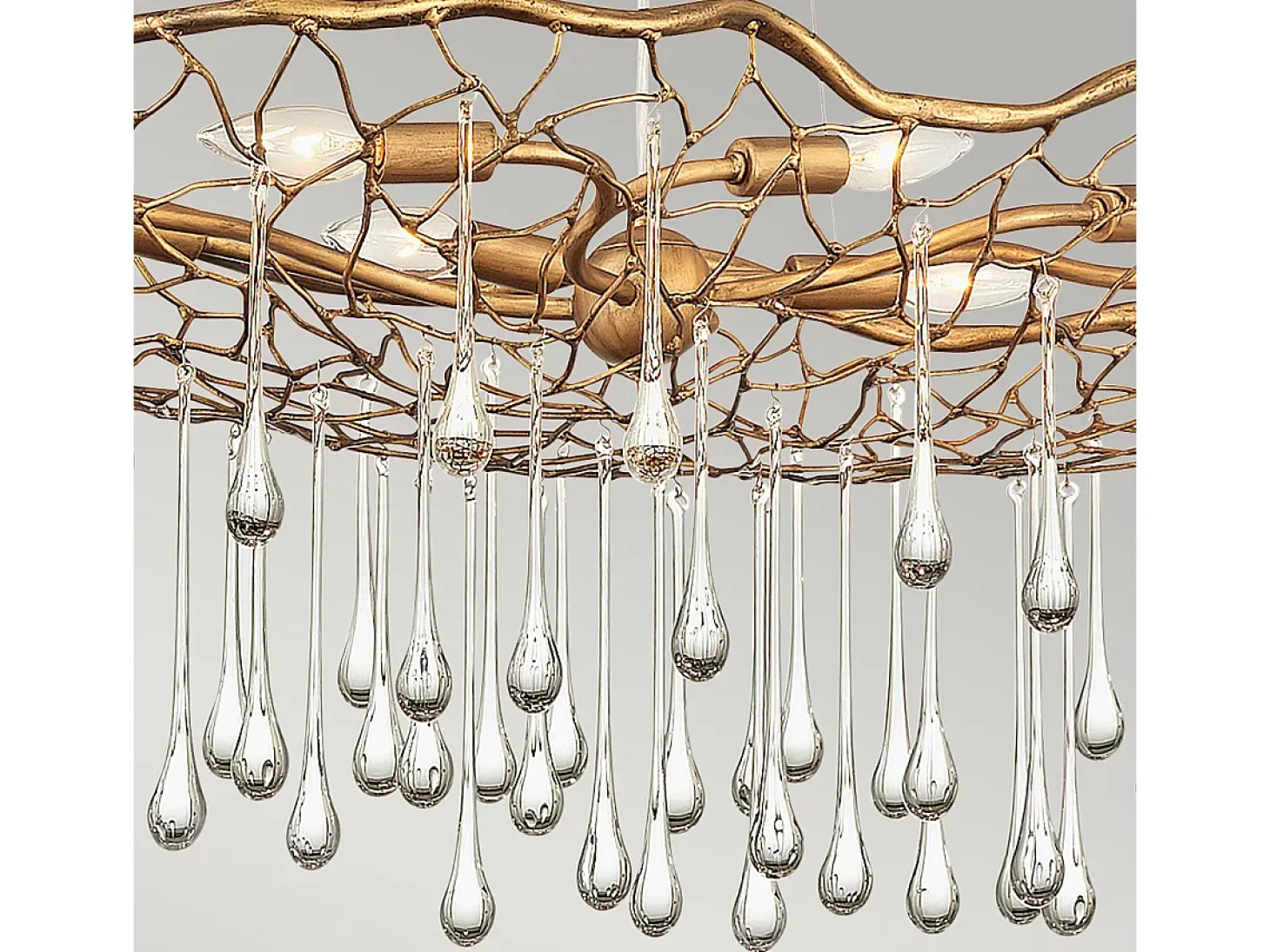Lampadario Contemporaneo Laguna Acciaio Oro Brunito Vetro 8 Luci E14
