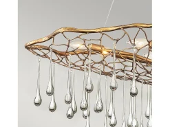 Lampadario Contemporaneo Laguna Acciaio Oro Brunito Vetro 8 Luci E14