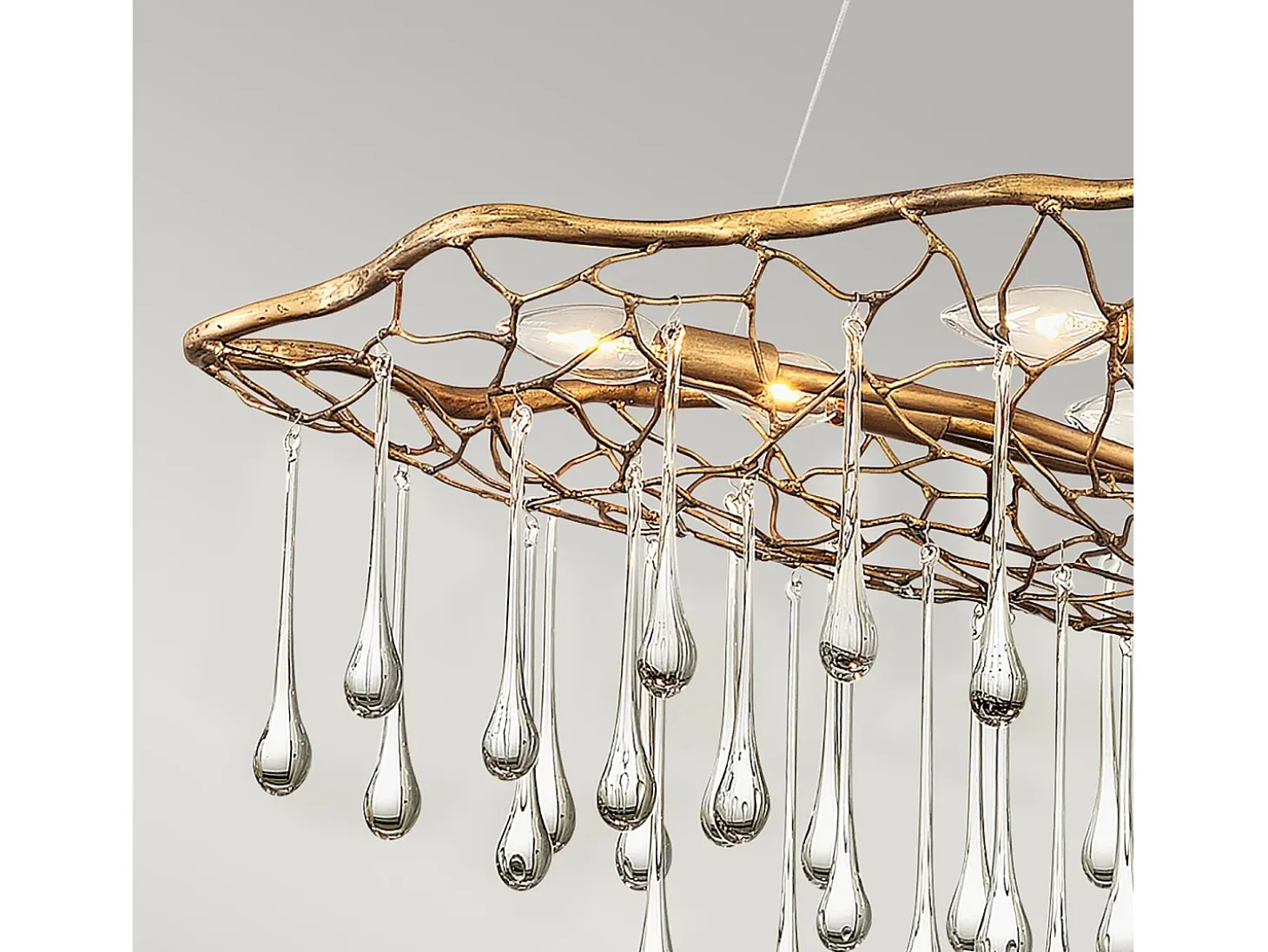 Lampadario Contemporaneo Laguna Acciaio Oro Brunito Vetro 8 Luci E14