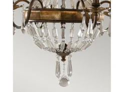 Lampadario Contemporaneo Bellini Acciaio Bronzo Ossidato Cristallo 6 Luci E14
