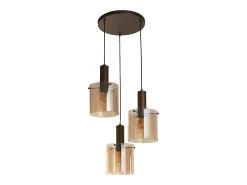 Lampadario Contemporaneo Svezia Acciaio Marrone Vetro 3 Luci E27