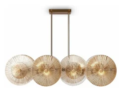 Lampadario Contemporaneo Aster Lineare Metallo Oro 8 Luci Con Diffusore In Vetro