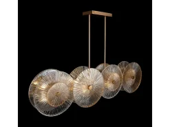 Lampadario Contemporaneo Aster Lineare Metallo Oro 8 Luci Con Diffusore In Vetro