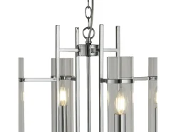 Lampadario Contemporaneo Milo Acciaio Cromo Vetro 4 Luci E14