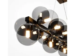 Lampadario Contemporaneo Dallas Metallo Nero 25 Luci Diffusori Vetro Nero Specchiato