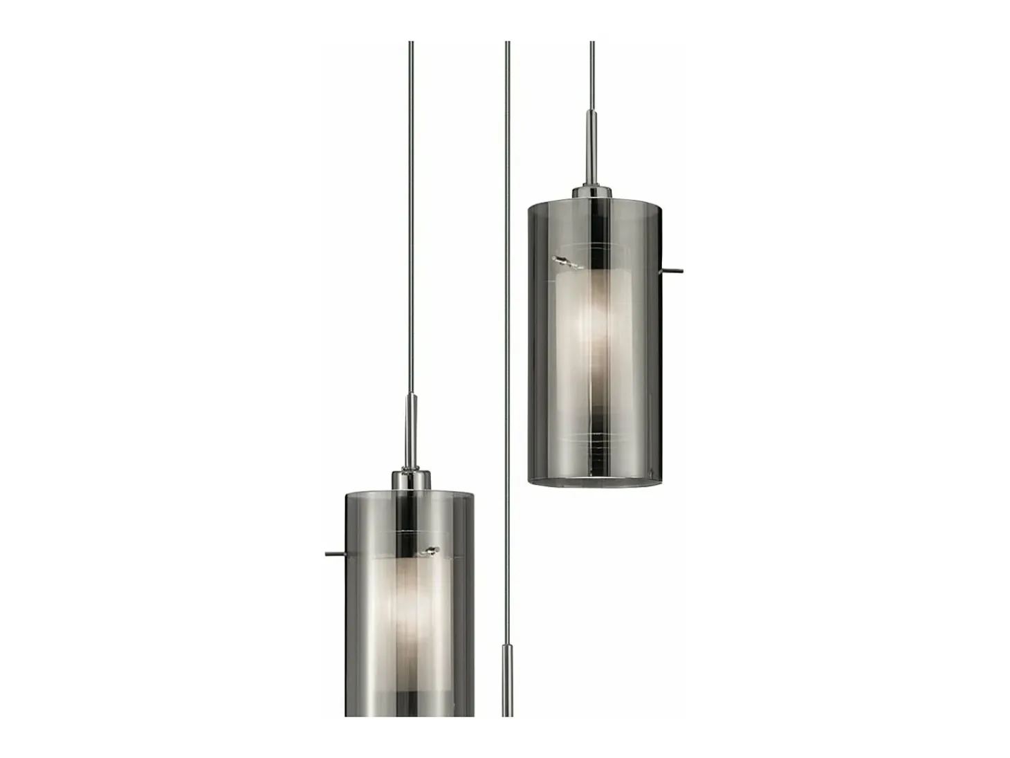 Lampadario Contemporaneo Duo 2 Acciaio Cromo Vetro Argento 3 Luci E14
