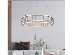 Lampadario Contemporaneo Circolo Acciaio Nero Alluminio Bianco Led 46,4W 3000K