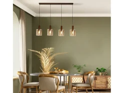 Lampadario Contemporaneo Svezia Acciaio Marrone Vetro 4 Luci E27