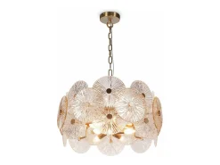 Lampadario Contemporaneo Aster Metallo Oro 8 Luci Con Diffusore In Vetro
