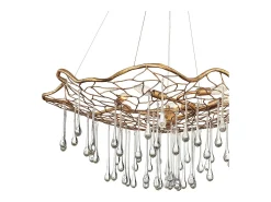 Lampadario Contemporaneo Laguna Acciaio Oro Brunito Vetro 6 Luci E14