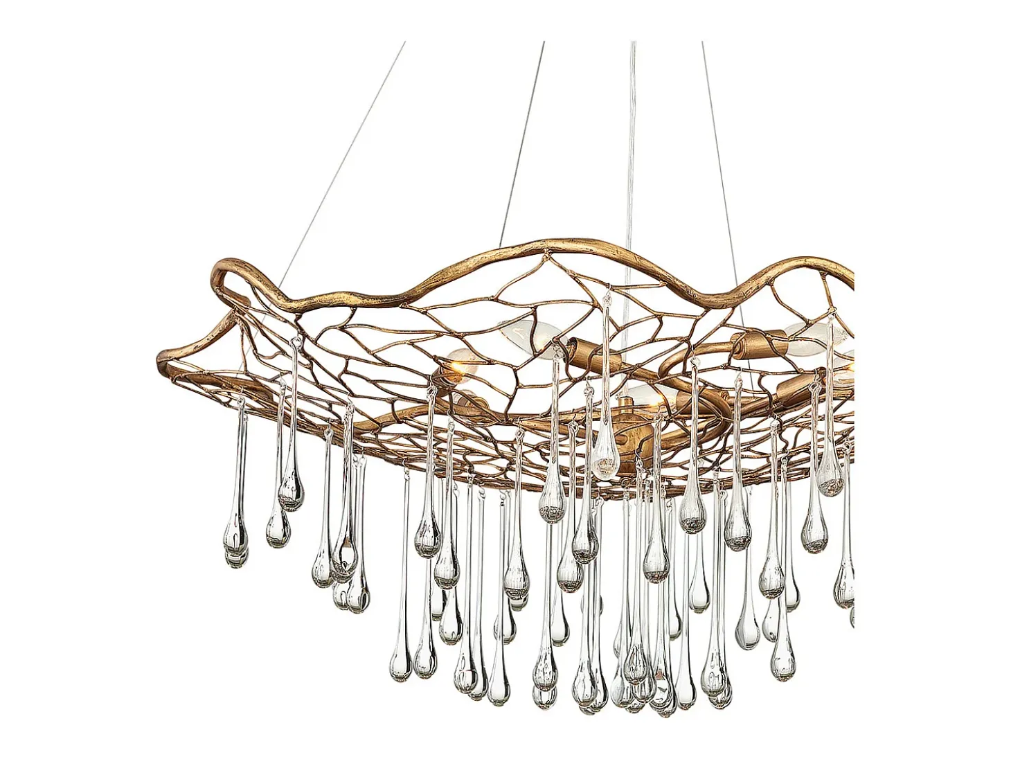 Lampadario Contemporaneo Laguna Acciaio Oro Brunito Vetro 6 Luci E14