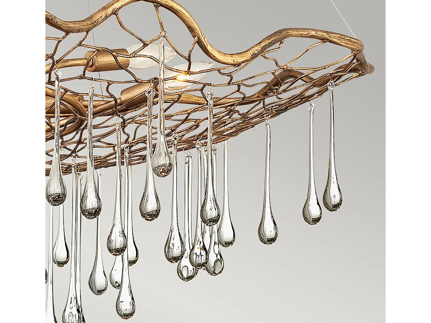 Lampadario Contemporaneo Laguna Acciaio Oro Brunito Vetro 6 Luci E14