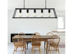 Lampadario Contemporaneo Viaggiatore Acciaio Nero Vetro 5 Luci E27