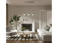 Lampadario Contemporaneo Balls Acciaio Cromo Vetro Trasparente 3 Luci E14