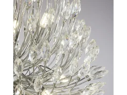 Lampadario Contemporaneo Pavone Acciaio Cromo Vetro Trasparente 20 Luci G9