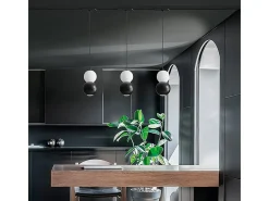 Lampadario Contemporaneo Binario Metallo Nero Vetro Bianco Led 10+10W 3000K