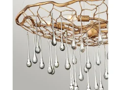 Lampadario Contemporaneo Laguna Acciaio Oro Brunito Vetro 4 Luci E14