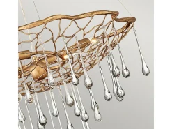 Lampadario Contemporaneo Laguna Acciaio Oro Brunito Vetro 4 Luci E14