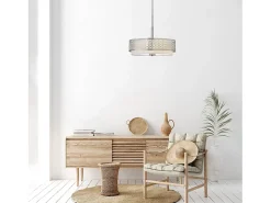 Lampadario Contemporaneo Jules Acciaio Nichel Spazzolato Tessuto 3 Luci E27