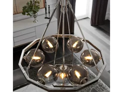 Lampadario Contemporaneo Harper Acciaio Nichel Lucido Vetro 7 Luci E14