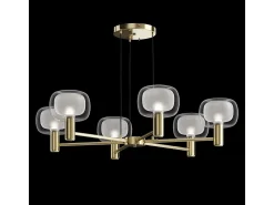 Lampadario Contemporaneo Vision Alluminio Oro 6 Luci Diffusori In Vetro Trasp
