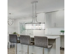 Lampadario Contemporaneo Victoria Acciaio Cromo Vetro 5 Luci E27