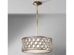 Lampadario Contemporaneo Lucia In Acciaio Argento Brunito Cristallo 3 Luci E27