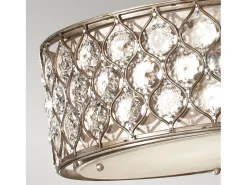 Lampadario Contemporaneo Lucia In Acciaio Argento Brunito Cristallo 3 Luci E27