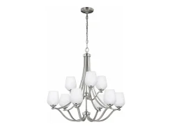 Lampadario Contemporaneo Vintner Acciaio Nichel Satinato Vetro 9 Luci E27