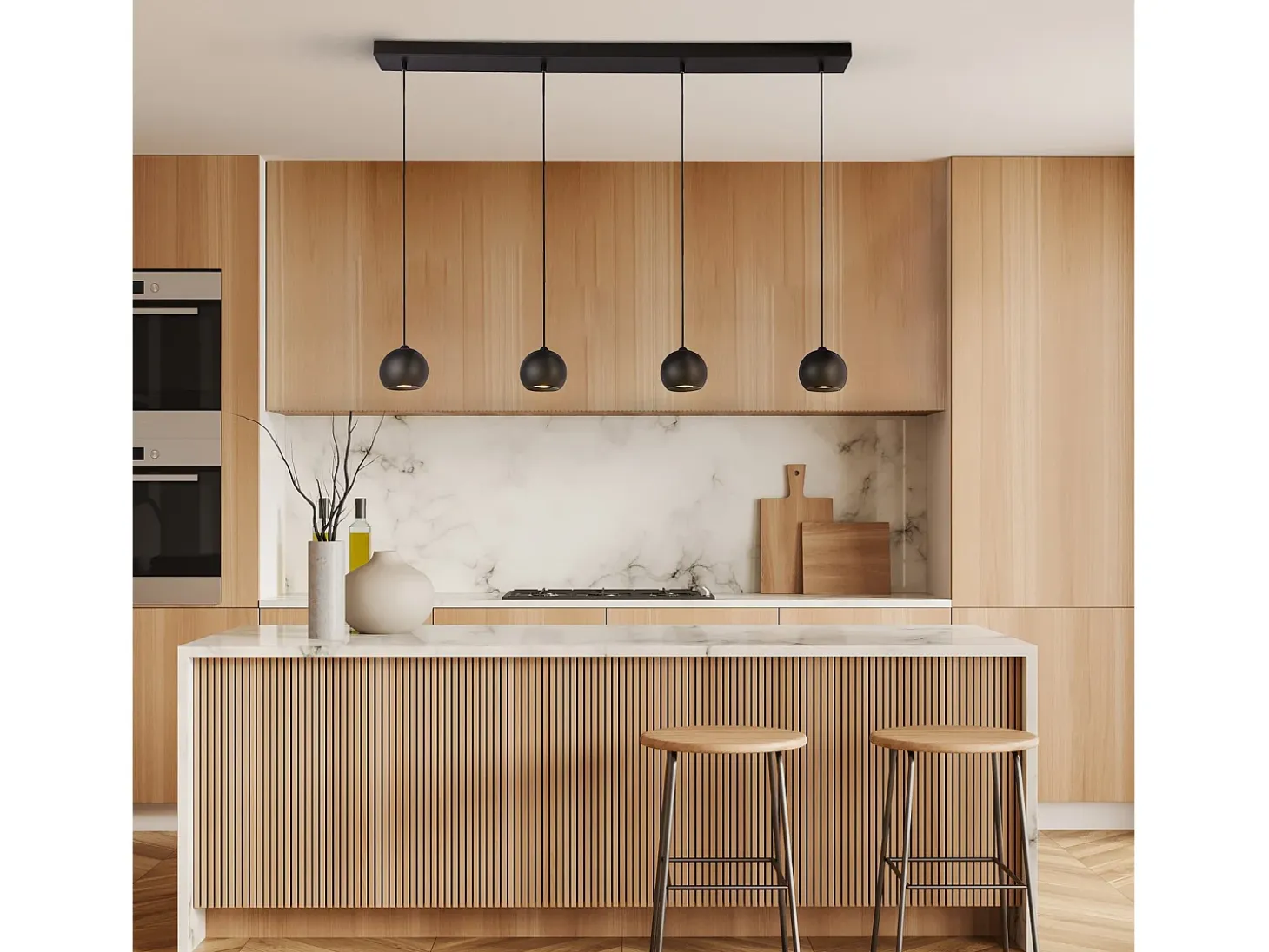 Lampadario Contemporaneo Eindhoven Acciaio Nero 4 Luci Gu10