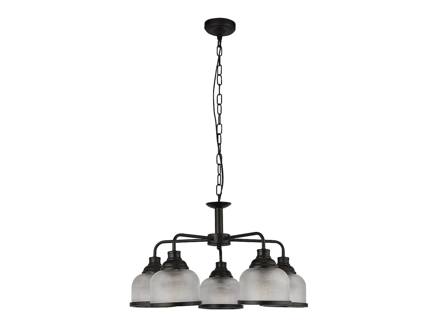Lampadario Contemporaneo Highworth Acciaio Nero Vetro Trasparente 5 Luci E27