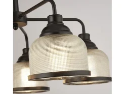Lampadario Contemporaneo Highworth Acciaio Nero Vetro Trasparente 5 Luci E27