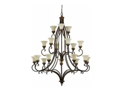 Lampadario Contemporaneo Drawing Room Acciaio Noce Vetro 18 Luci E27