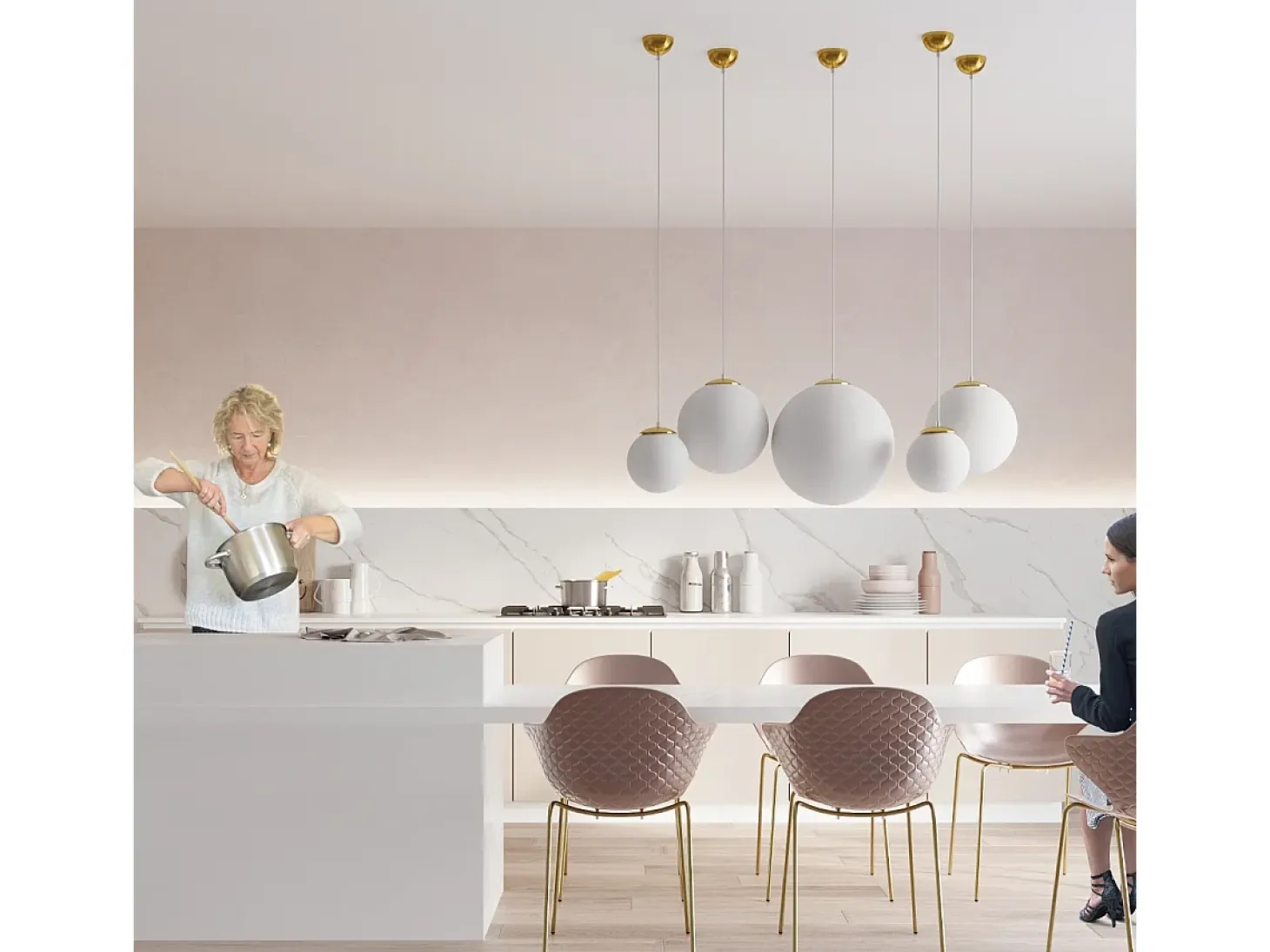 Lampadario Globe Bianco, Oro E27 Lámpara colgante Globe Blanco, Dorado E27