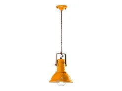 Lampadario Industrial Ferro E Ceramica Vintage Giallo 1 Luce E27 23Cm