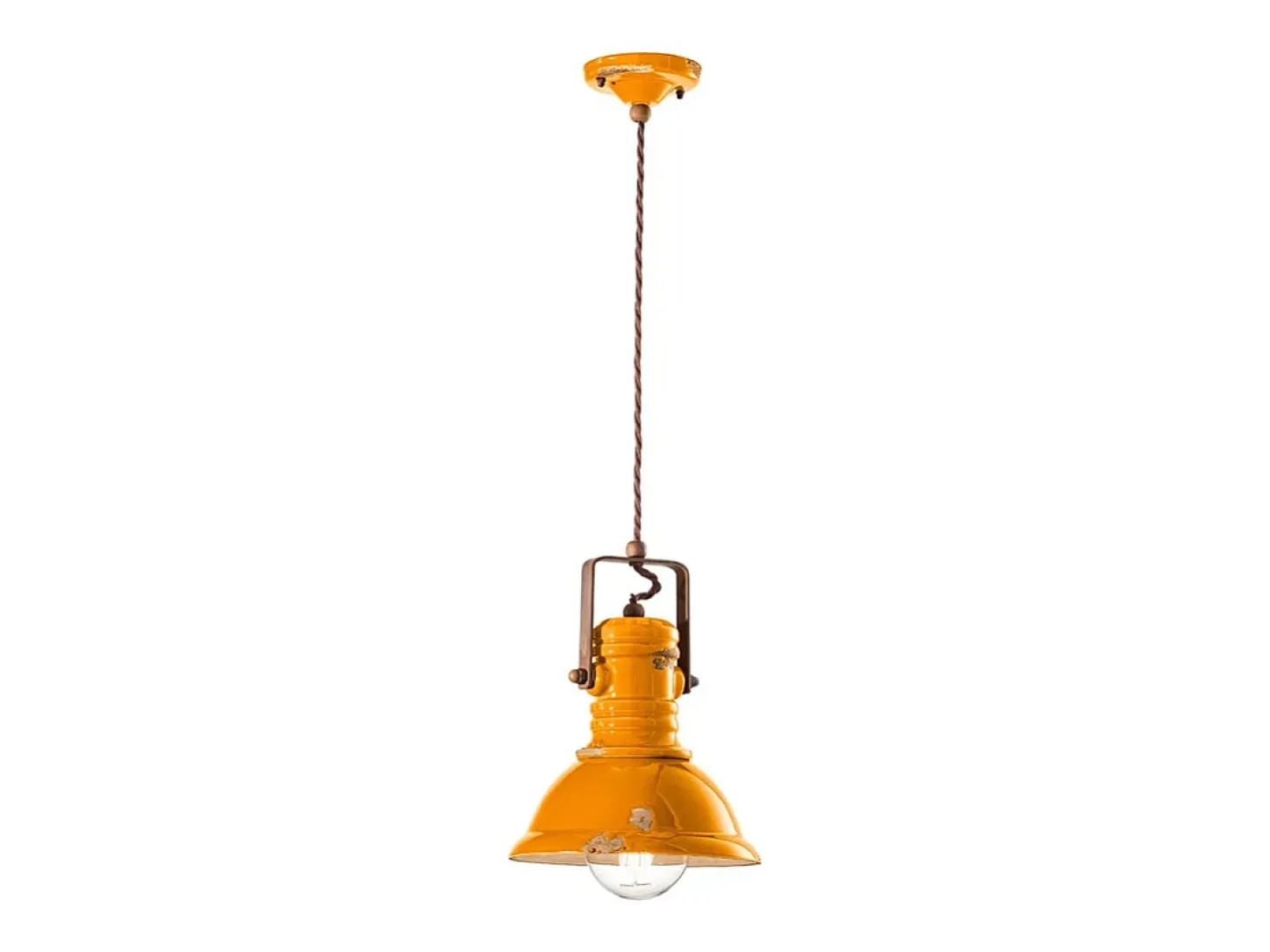 Lampadario Industrial Ferro E Ceramica Vintage Giallo 1 Luce E27 23Cm